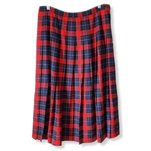 70s VTG Pendleton Red Blue Tartan Pleat Plaid Maxi Skirt 16 USA Americana Preppy